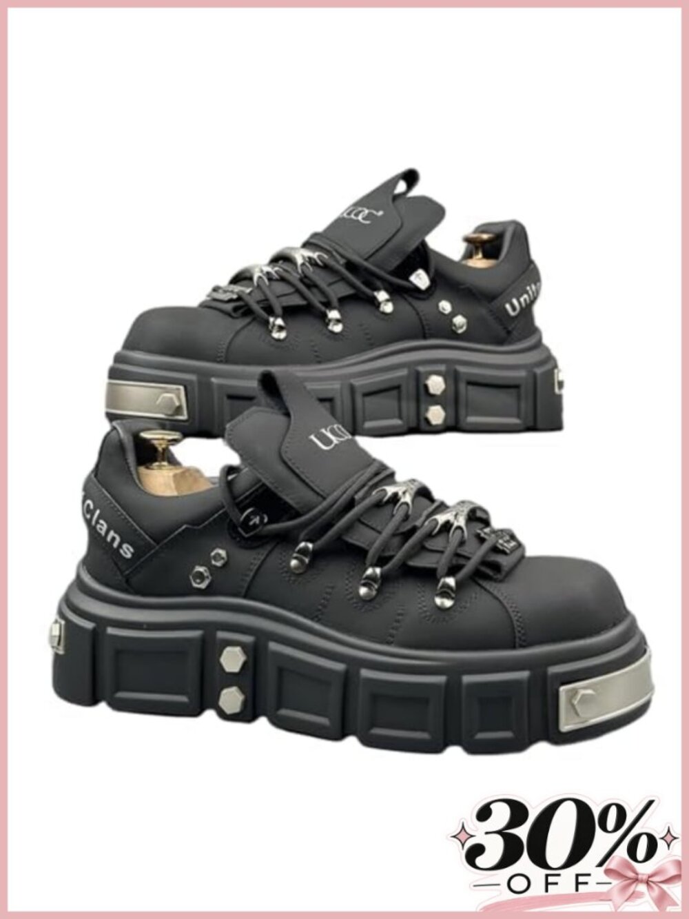 Men's Goth Combat Punk Boots Chunky Buckle Strap Rivet Embellished